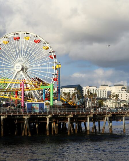 widok na miasto z diabelskim młynem