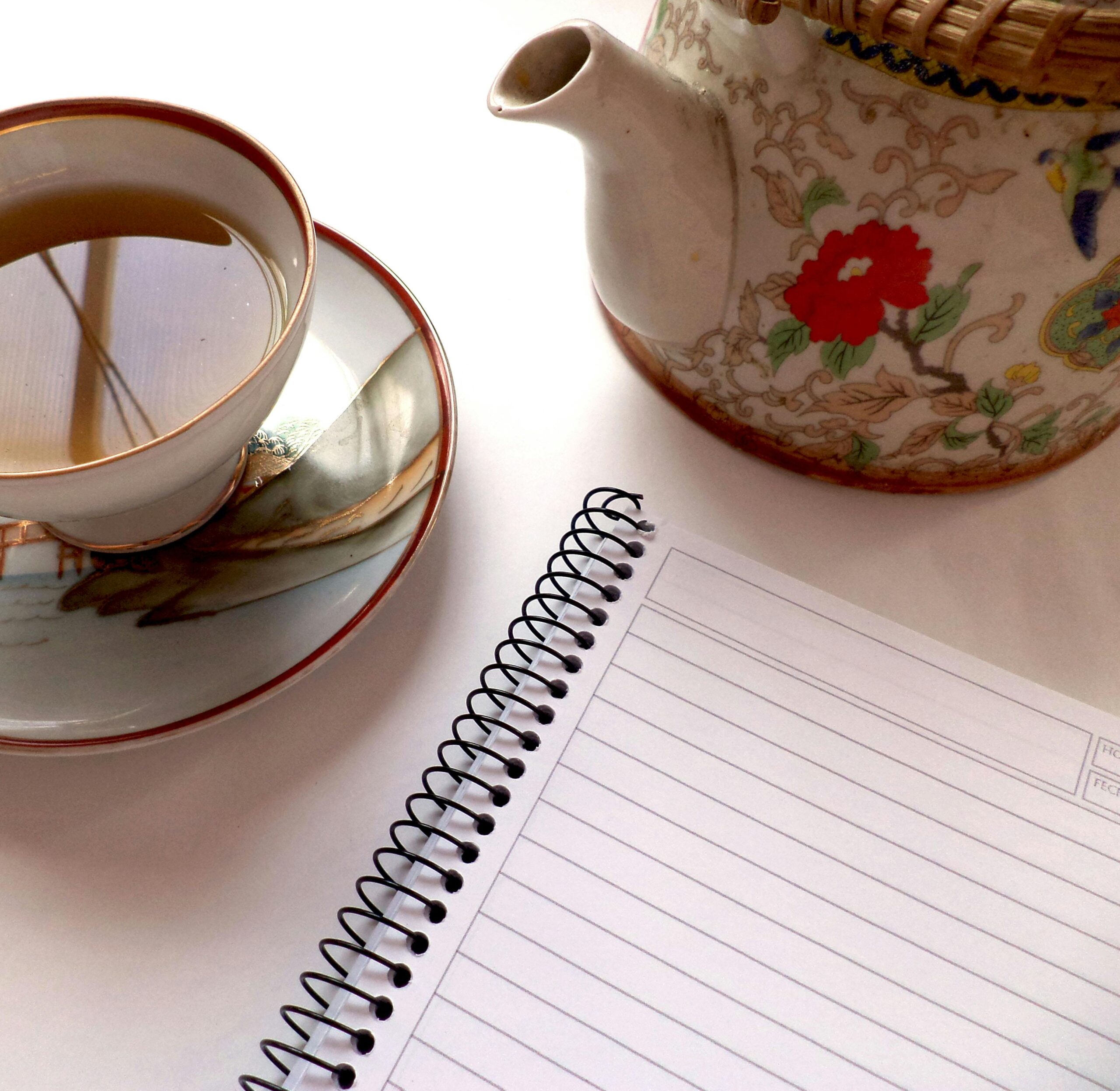 czajnik, notatnik, herbata